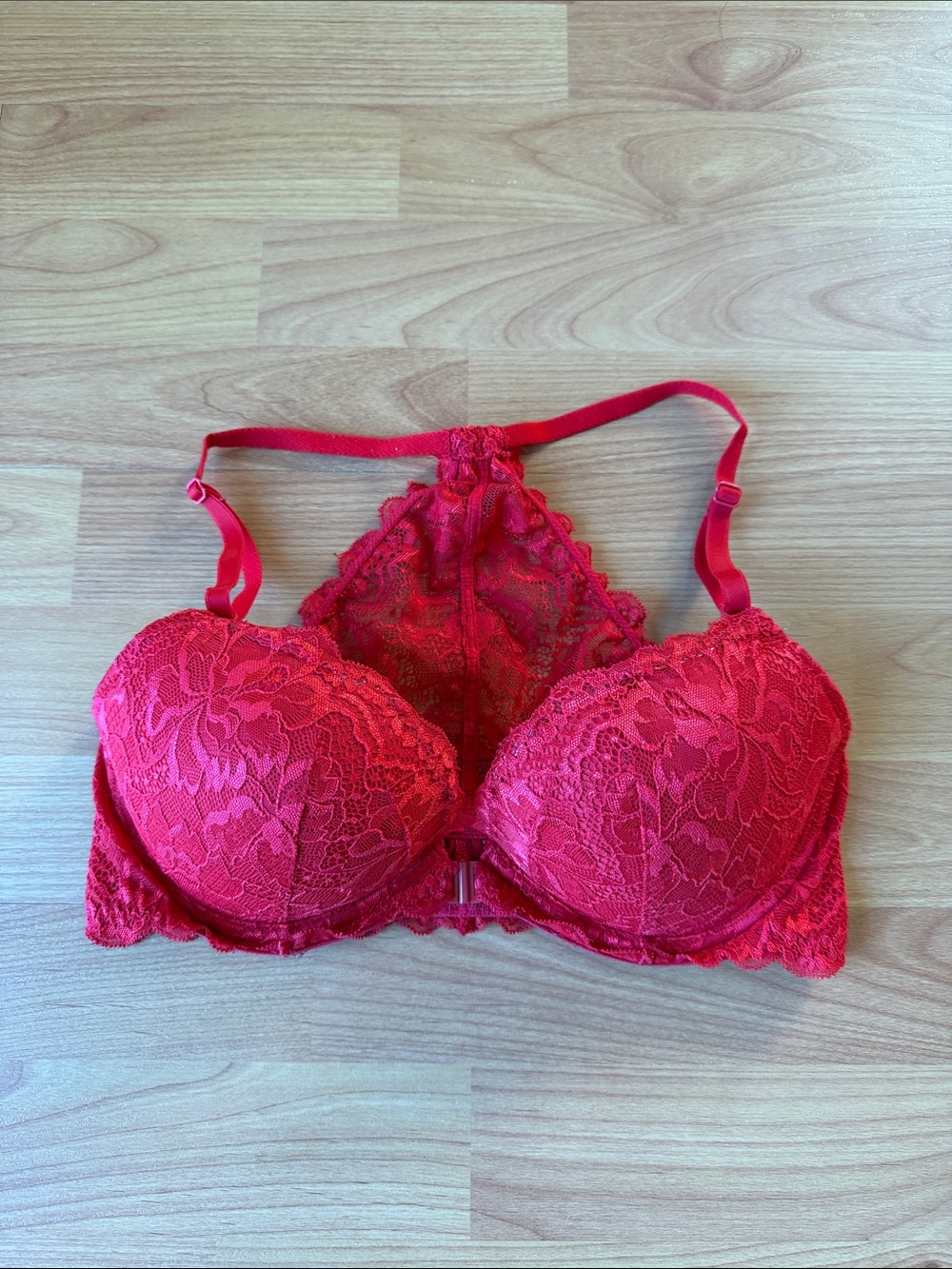 PINK Victoria's Secret Red Lace Racerback Push-Up Bra Size 34D